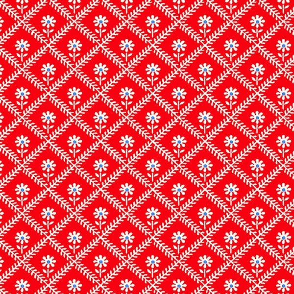 SUGARCUBE FLOWER LATTICE Red Feed Sack Print By Whistler Studios  Windham Fabrics 100% Cotton Quilting Fabric # 52736-1