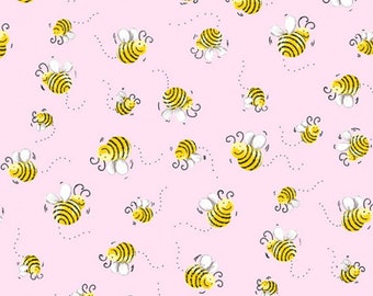 Susybee BEES, Pink, Lal the Lamb, Clothworks, 100% Cotton Fabric