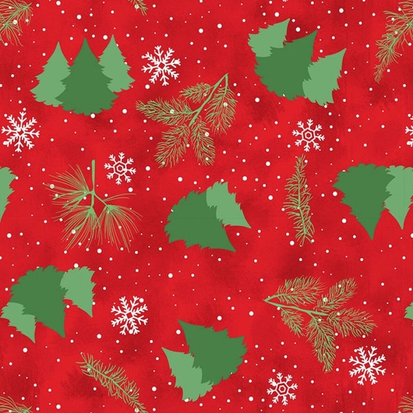 GNOME-ANTICS Red Tree Toss Christmas  Jennifer Pugh  Wilmington Prints  100% Cotton Quilting Fabric   82626-371