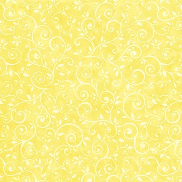 Pansy Paradise, Yellow Leafy Vine With Swirls # CD1898-YELLOW, Timeless Treasures, 100% Cotton Fabric