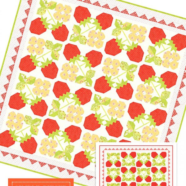 Strawberry Blossom Quilt Pattern, Fig Tree & Co. By Joanna Figueroa, Paper Pattern, Pieced Quilt, 67” x 67” Square