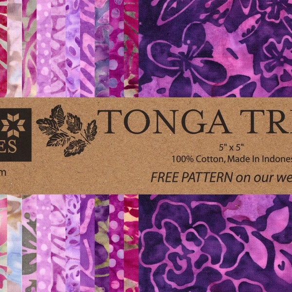 PANSY, TONGA BATIK, 5 Inch Tonga Treats Squares 42pcs, Timeless Treasures, 100% Cotton Fabric