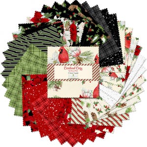 Cardinal Cozy, 5 Inch Squares, Cardinal Christmas, By Nancy Mink, Wilmington Prints, 100% Cotton Quilting Fabric