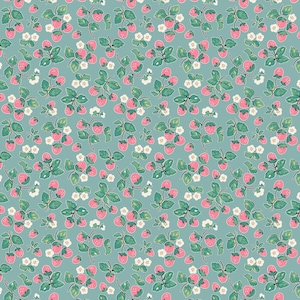 Home Sweet Home, Strawberry Cake, Blue, by Elea Lutz, Poppie Cotton, 100% Cotton Quilting Fabric