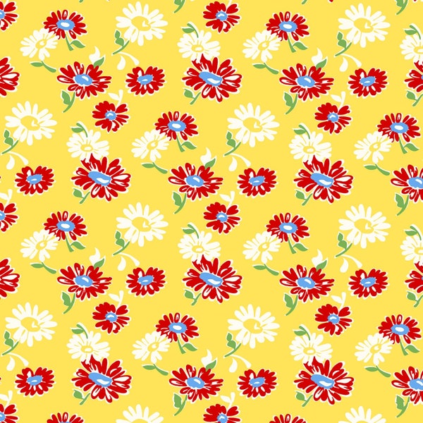 WILD FLOUR Tossed Daisies Yellow Feed Sack Print By Whistler Studios  Windham Fabrics - 100% Cotton Quilting Fabric # 53495-2