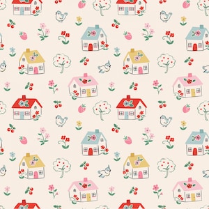 Home Sweet Home, Happy Home, Cottage, Cream, by Elea Lutz, Poppie Cotton, 100% Cotton Quilting Fabric