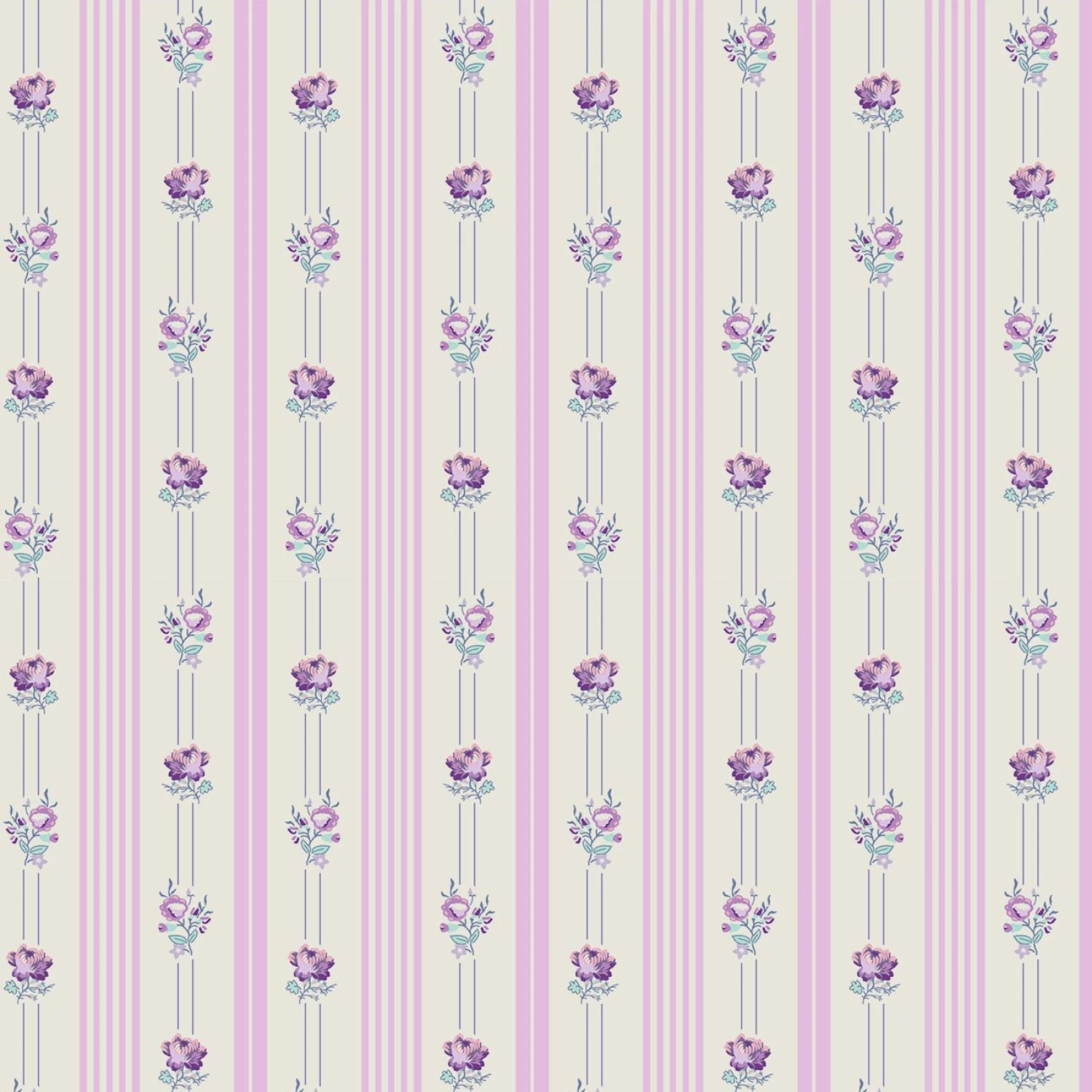 Louisa, Stripe, Pink, Little Flowers, Clothworks, 100% Cotton Quilting Fabric