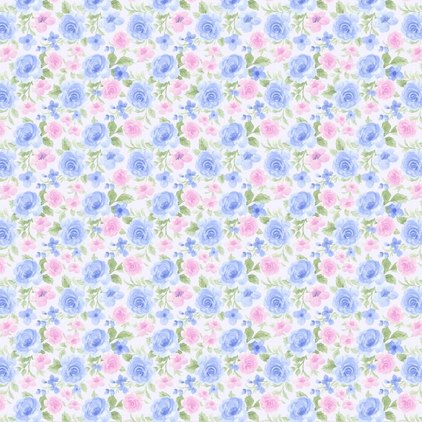 Cottage Charm, Blue Packed Antique Rose, Pink Rose, Timeless Treasures, 100% Cotton Quilting Fabric