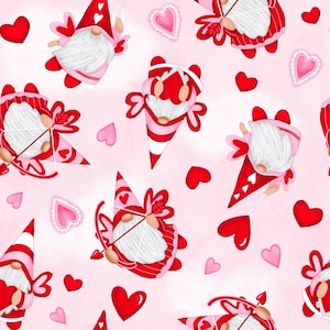 Gnomie Love, CUPID GNOMES, Hugs Kisses XO, Valentines Fabric By Shelly Comiskey, Henry Glass, 100% Cotton, 9782-28