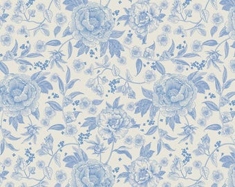 Penelope Collection, Roses in Blue and Cream, By My Minds Eye, Riley Blake Designs, Cotton Quilting Fabric