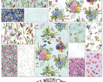 Tina’s Wildflowers 5 Inch Charm Squares 42pcs, Colorful Precut, Bleeding Heart, Tonal, Butterfly, Clothworks, 100% Cotton Quilting Fabric