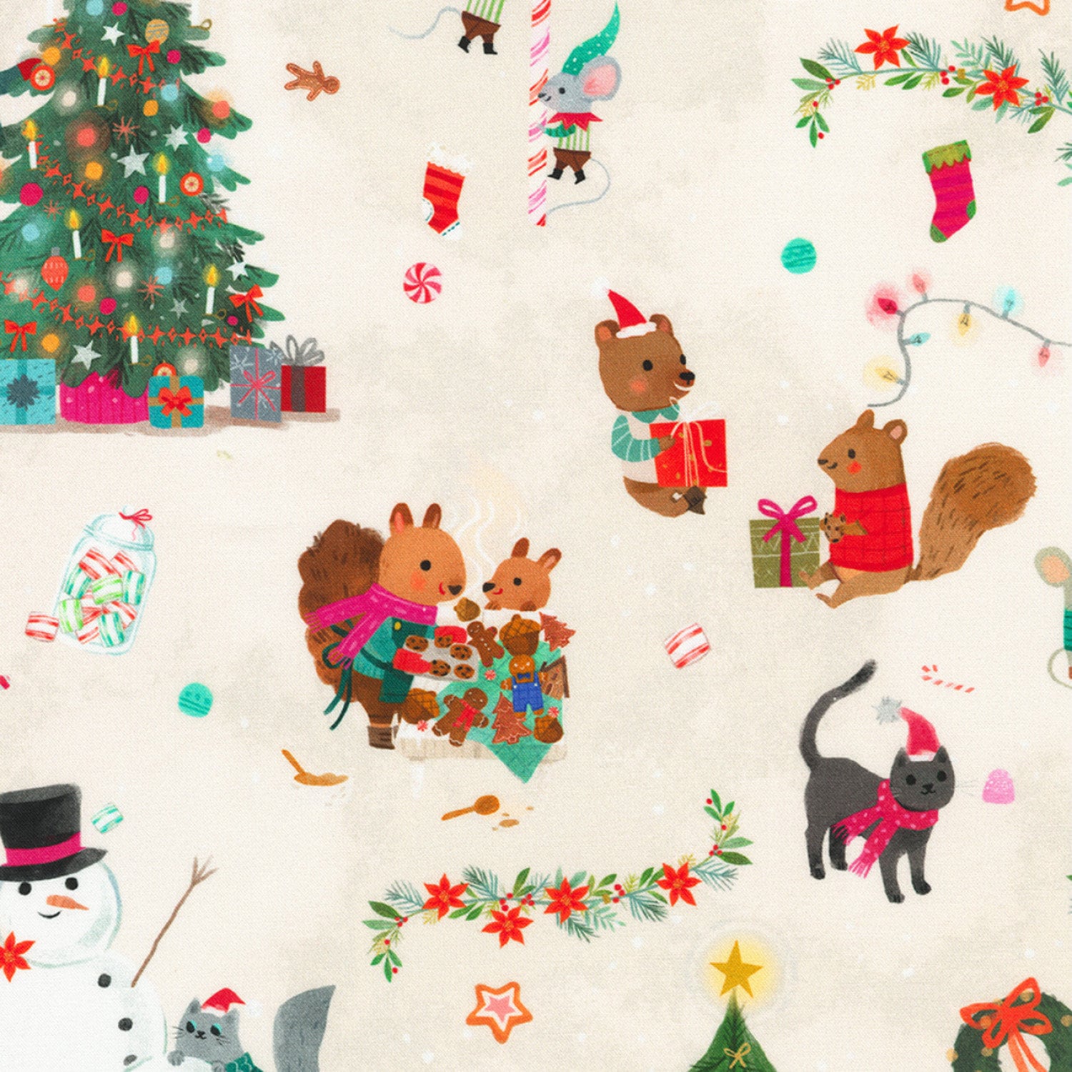 Jingle Pals, Animales navideños, Blanco Azúcar, de Kathryn Selbert, Robert Kaufman, Tela para acolchado 100 % algodón