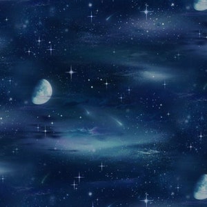 Moon & Stars - Black, Blue, Night Sky, Landscape Medley, Elizabeth’s Studio, 100% Cotton Quilting Fabric