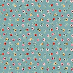 Home Sweet Home, Cheery Florals, Blue, by Elea Lutz, Poppie Cotton, 100% Cotton Quilting Fabric