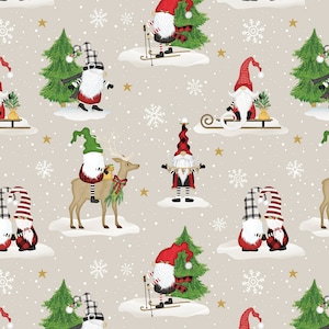 GNOME-ANTICS, Gray Gnome, Scenic Christmas, Jennifer Pugh, Wilmington, 100% Cotton Quilting Fabric, 82623-173