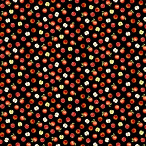 Orchard Valley, Mini Apples and Apple Slices, Sliced Apples, Black, Timeless Treasures, 100% Cotton Quilting Fabric