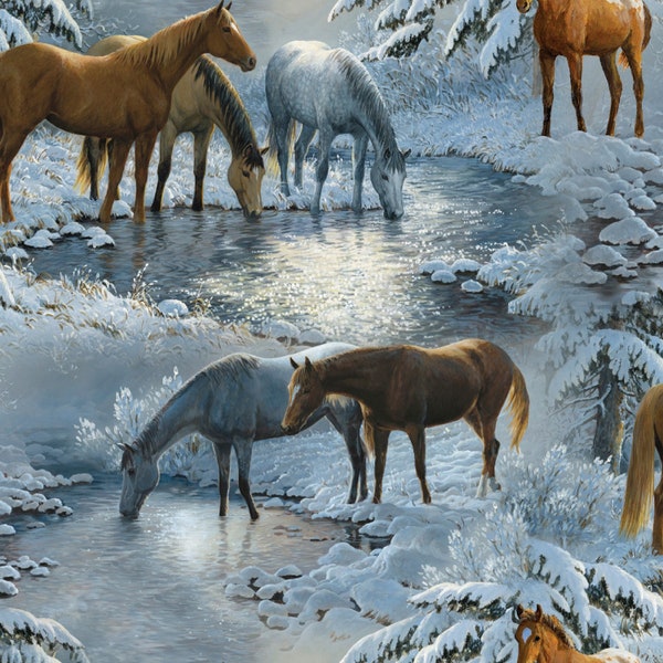 CRYSTAL GLENN, Winter Horses, By Persis Clayton Weirs, Wild Wings, Springs Creative, Cotton Fabric