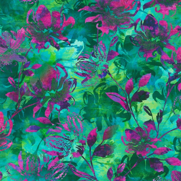 WILD VISTA, Orchids, Purple Flowers, Floral, Green, by Studio RK, Robert Kaufman, 100% Cotton Fabric