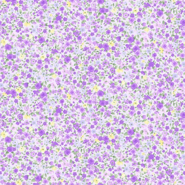 Cottage Charm, Lilac Tiny Antique Floral, Purple and Yellow Flowers, Timeless Treasures, 100% Cotton Quilting Fabric
