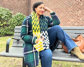 DIGITAL PATTERN, Checkered Scarf, Worsted Weight, Scarf, Knitting Pattern, Beginner Knitting Pattern PDF