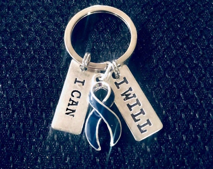 Blue Ribbon Colon Cancer Awareness Keychain: Handmade Epoxy Charm - Etsy
