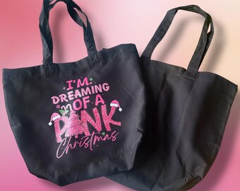 Pink Christmas Reusable Tote Bags