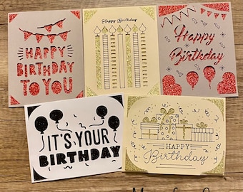 Happy Birthday Simple Greeting Cards - Set of 5 Handmade Cards With ...