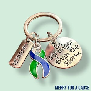 Blue and Green Ribbon Awareness Warrior Keychain