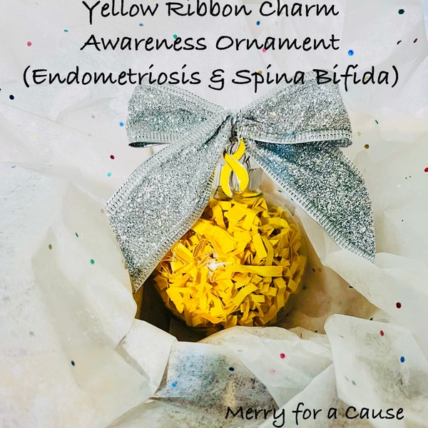 Yellow ribbon charm Awareness ornament (Endometriosis & Spina Bifida)