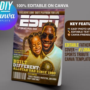 Plantilla de Canva para portada de revista del Día del Padre al estilo ESPN: Papá con la selección número 1 del draft