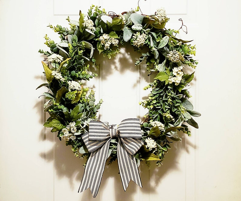 Entryway Wreath Farmhouse Summer Wreath Lambs Ear Wreath Eucalyptus Wreath Year Round Wreath Front Door Wreath BEST SELLER