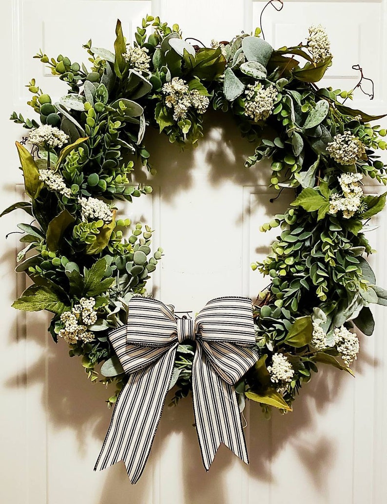 Entryway Wreath Farmhouse Summer Wreath Lambs Ear Wreath Eucalyptus Wreath Year Round Wreath Front Door Wreath BEST SELLER
