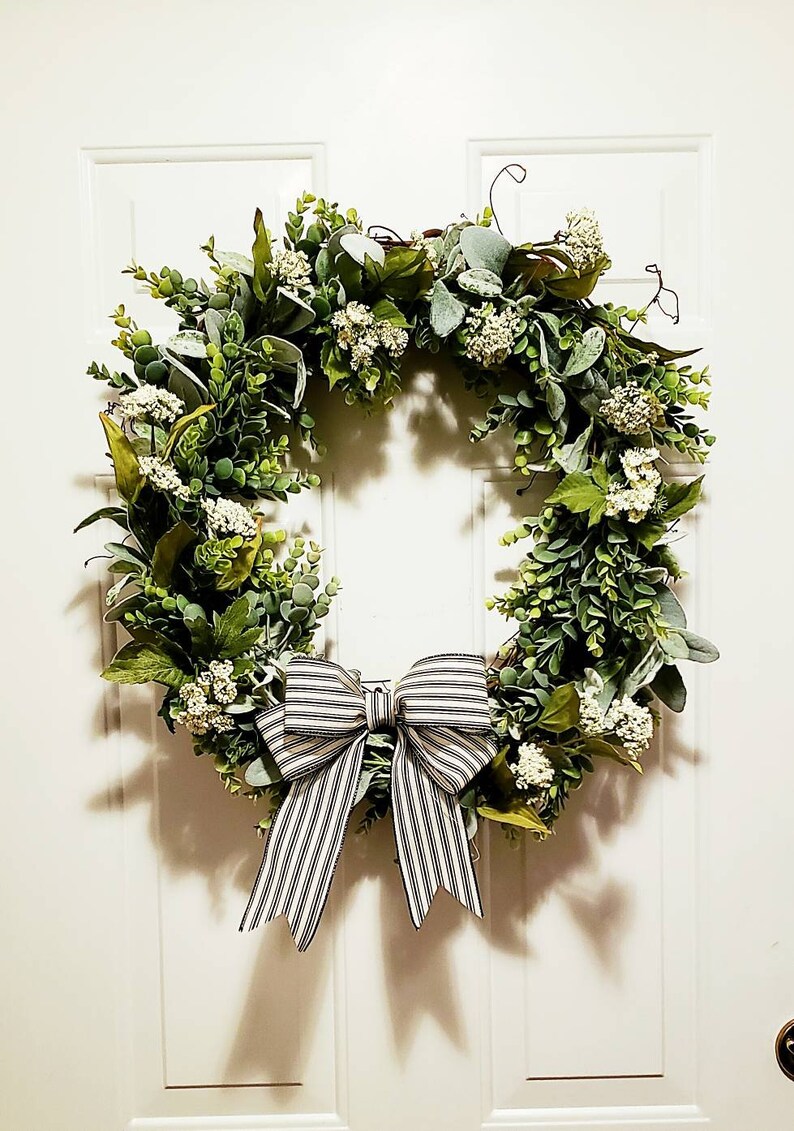 Entryway Wreath Farmhouse Summer Wreath Lambs Ear Wreath Eucalyptus Wreath Year Round Wreath Front Door Wreath BEST SELLER