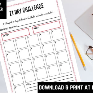 21 Day Challenge Printable, Track Your Habits, New Years Resolution