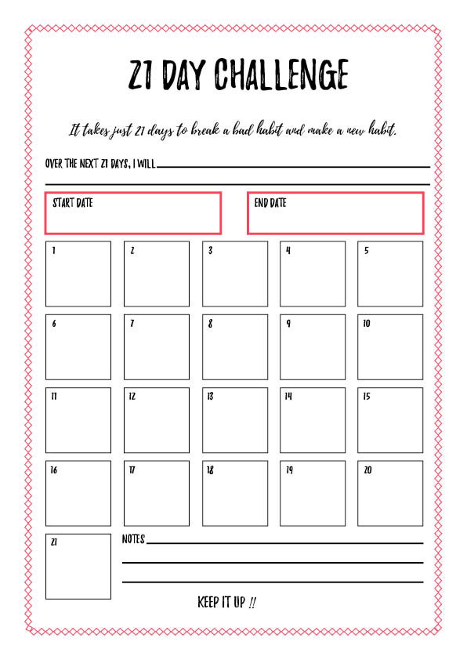21 Day Challenge Printable Track Your Habits New Years Etsy