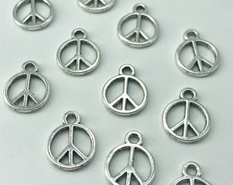 10 Peace Sign Charms Antiqued Silver World Peace Jewelry Supplies 13mm