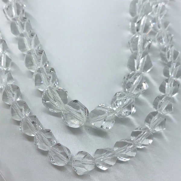 Glass Faceted Beads, Faceted Twist, Clear, 8x7-8x8mm is 19.5" Strand;10x10x9mm is 24" Strand