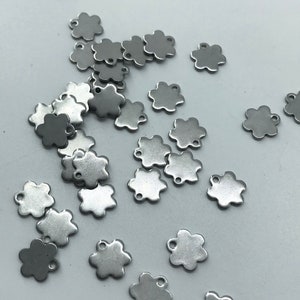 Stainless Steel Flower Charms, 10 Pc, 304 Stainless, 8mm x 8mm x 1mm, Hole 1.2mm, Stainless Steel Color