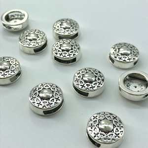 5 Pc Slide Charm Tibetan Style Antique Silver Color, Round, Flat, 14 mm Diameter, 5 mm Thick