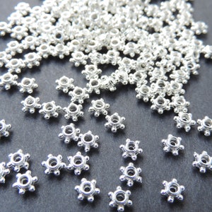 50 Pc,Bead Spacers Daisy,Rondelle,Silver Color, 5 x 3mm,Hole: 2 mm