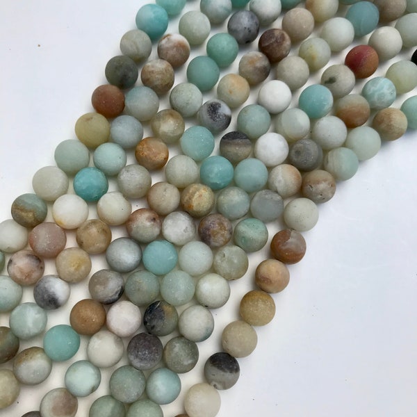 Amazonite Beads- Earthtones-Natural Frosted/Matte Finish 10 mm-round- Full Strand-15 inches-38 beads- 1mm hole