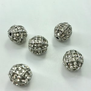 Rhinestone Crystal Alloy Pave Shamballa Ball Beads,12mm,Hole:2mm, Antique Silver Color, Round, 1 Pc