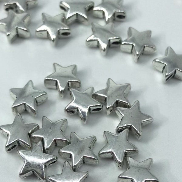Alloy Star Beads, 10Pc, 8mmx8mmx3.5mm,Hole: 2mm, Antique Silver, Lead Free, Cadmium Free