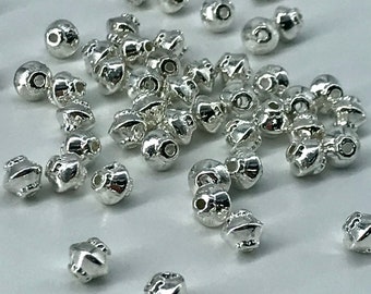 50 Pcs-Bead Spacers-Bicone-Tibetan Style-Silver Color- 5 mm diameter-4.5 mm thick-Hole: 1 mm