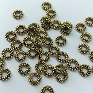 25 Pc, 8x3mm, Hole: 3mm Tibetan Style Donut Bead Spacer, Antique Golden, Alloy