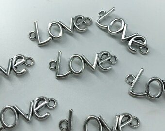 5 Pcs, 15.5x40x2mm, Hole: 3mm, Love Connector, Antique Silver Color