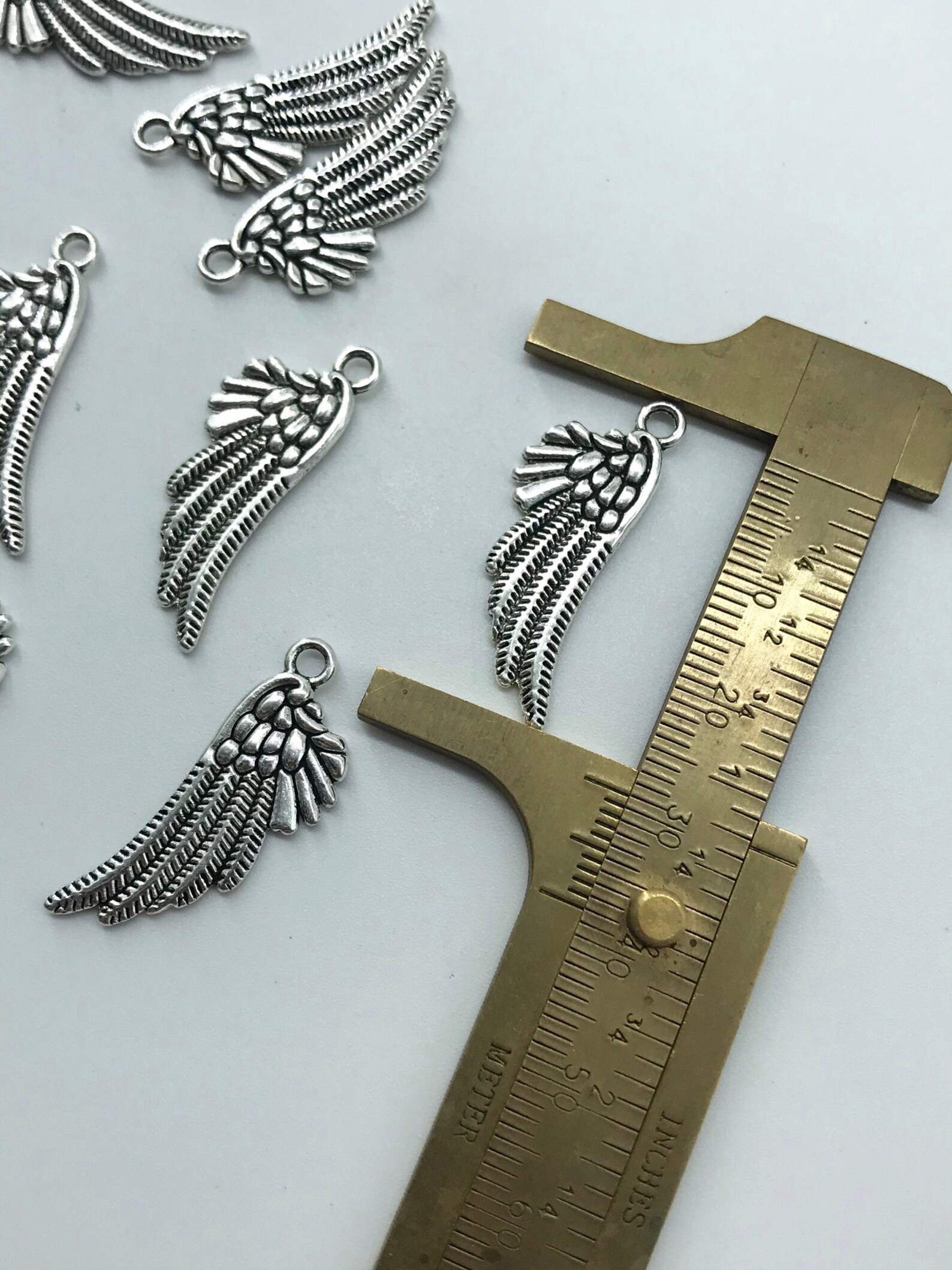 Wing Charm, 10 Pc, Alloy Angel Wing Charms, 29mm X 11mm X 2mm, Hole 2