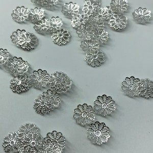 50 Pc, Iron Filigree Bead Caps, 9 mm, Hole 1.5mm, Silver Color