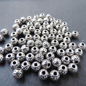 50 Pcs- Bead Spacers-Tibetan Style- Alloy-Round-Antique Silver Color- 6 x 5 mm- Hole: 1-5 to 2 mm