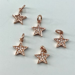 1 Pc Brass Micro Pave Cubic Zirconia, Rose Gold, Star Charm, 11.5 x 10 x 2 mm, Hole: 3mm